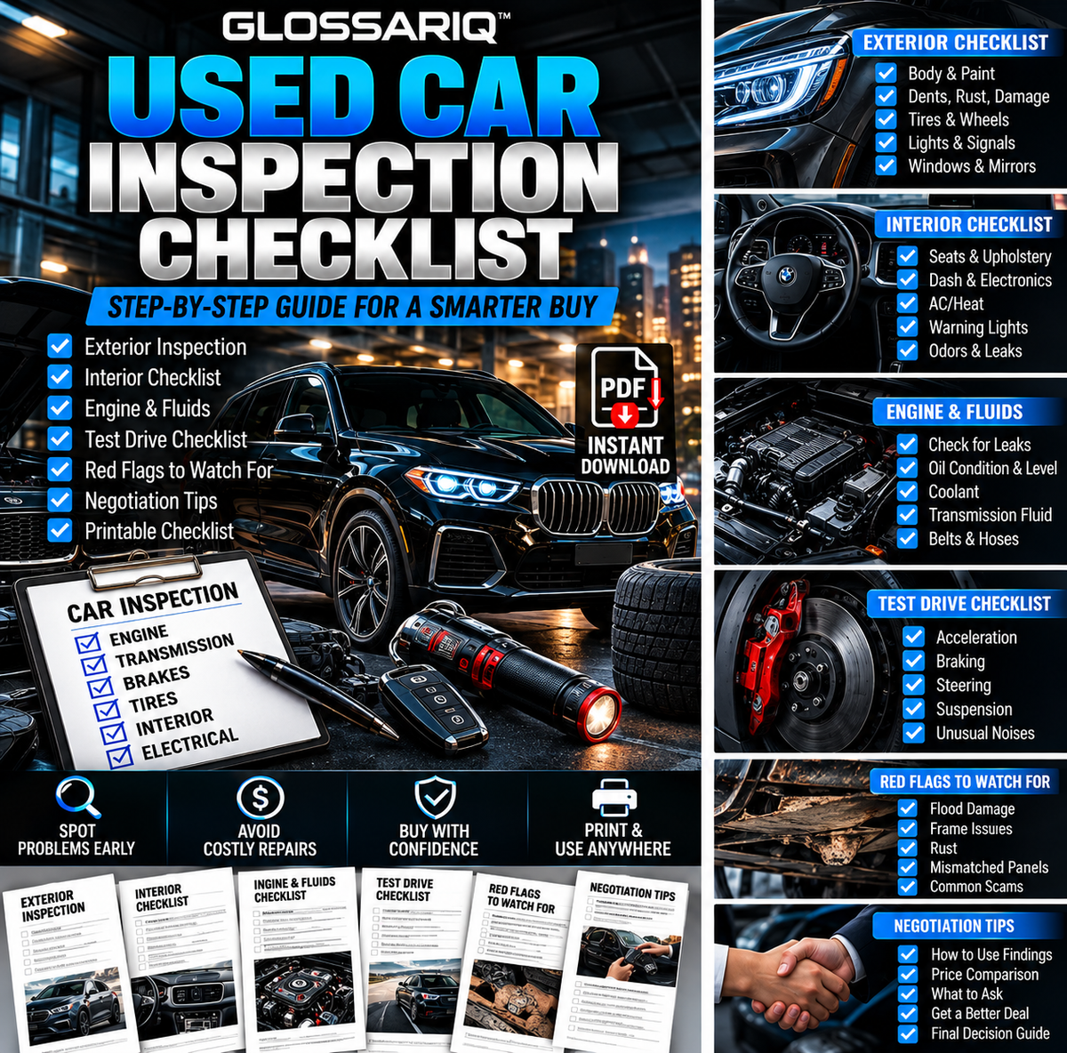 GLOSSARIQ Used Car Inspection Checklist digital guide promotional image
