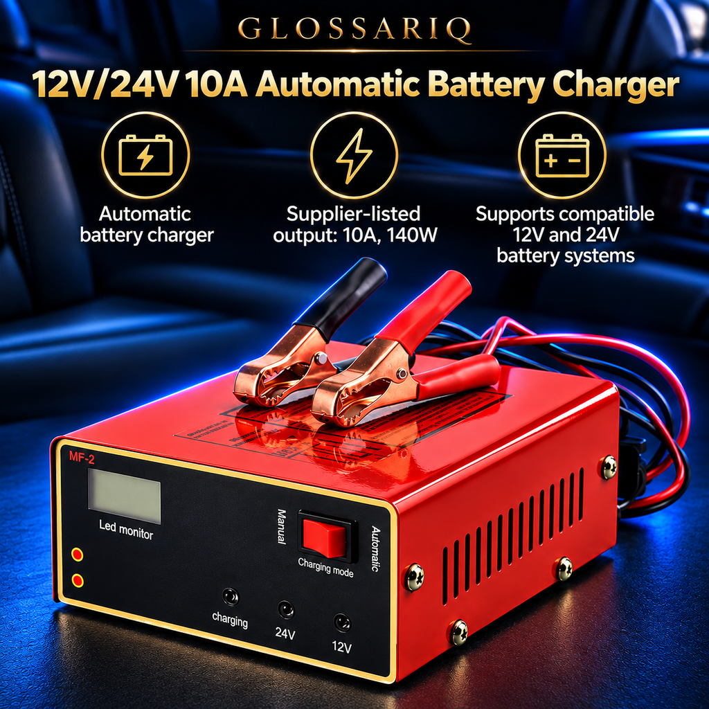 12V/24V 10A Automatic Battery Charger — custom GLOSSARIQ feature design