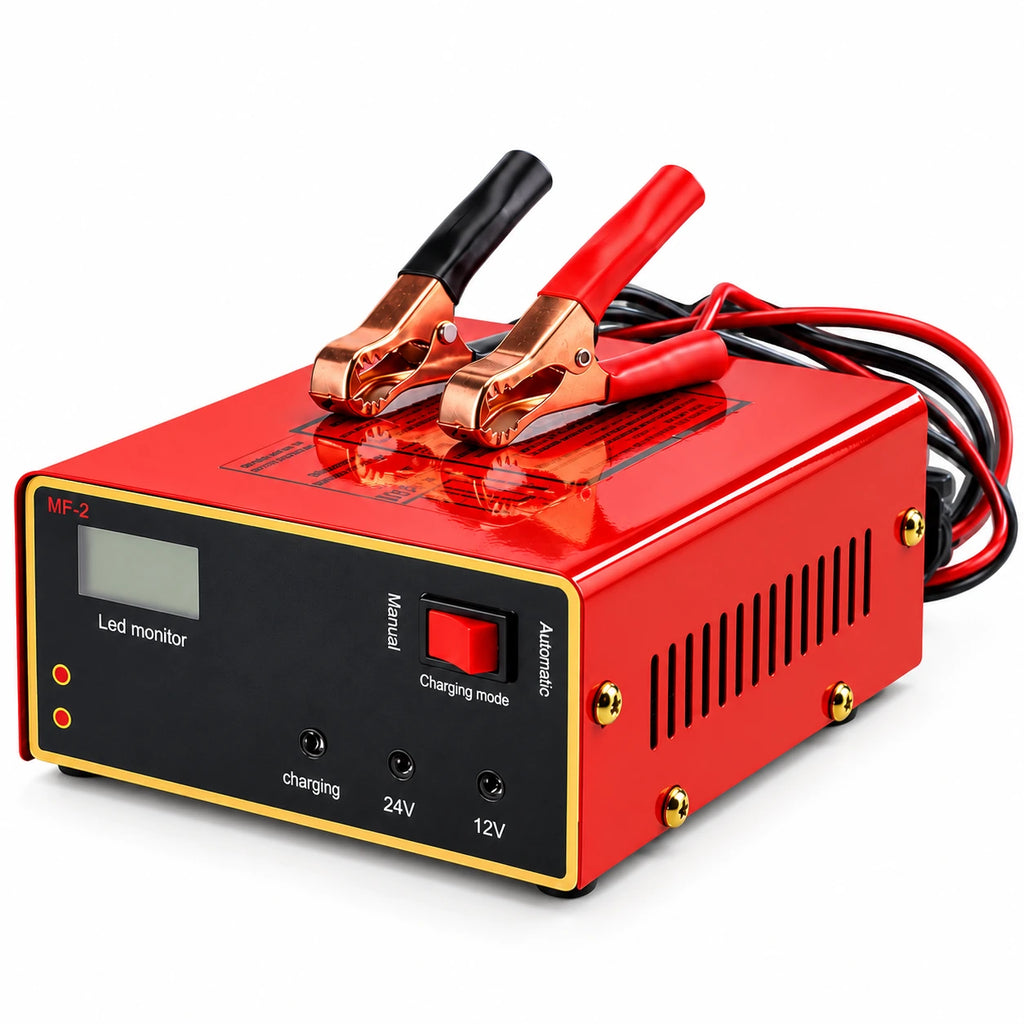 12V/24V 10A Automatic Battery Charger — custom solid-white studio view