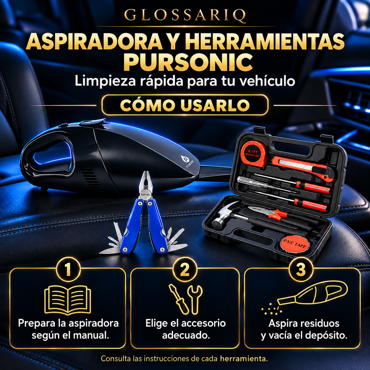 Aspiradora y herramientas Pursonic — cómo usarlo, guía visual en español