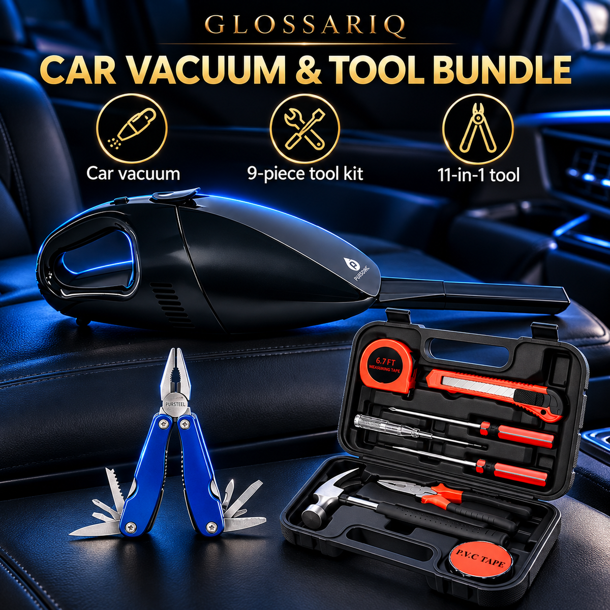 Pursonic Car Vacuum & Tool Bundle — custom GLOSSARIQ feature design