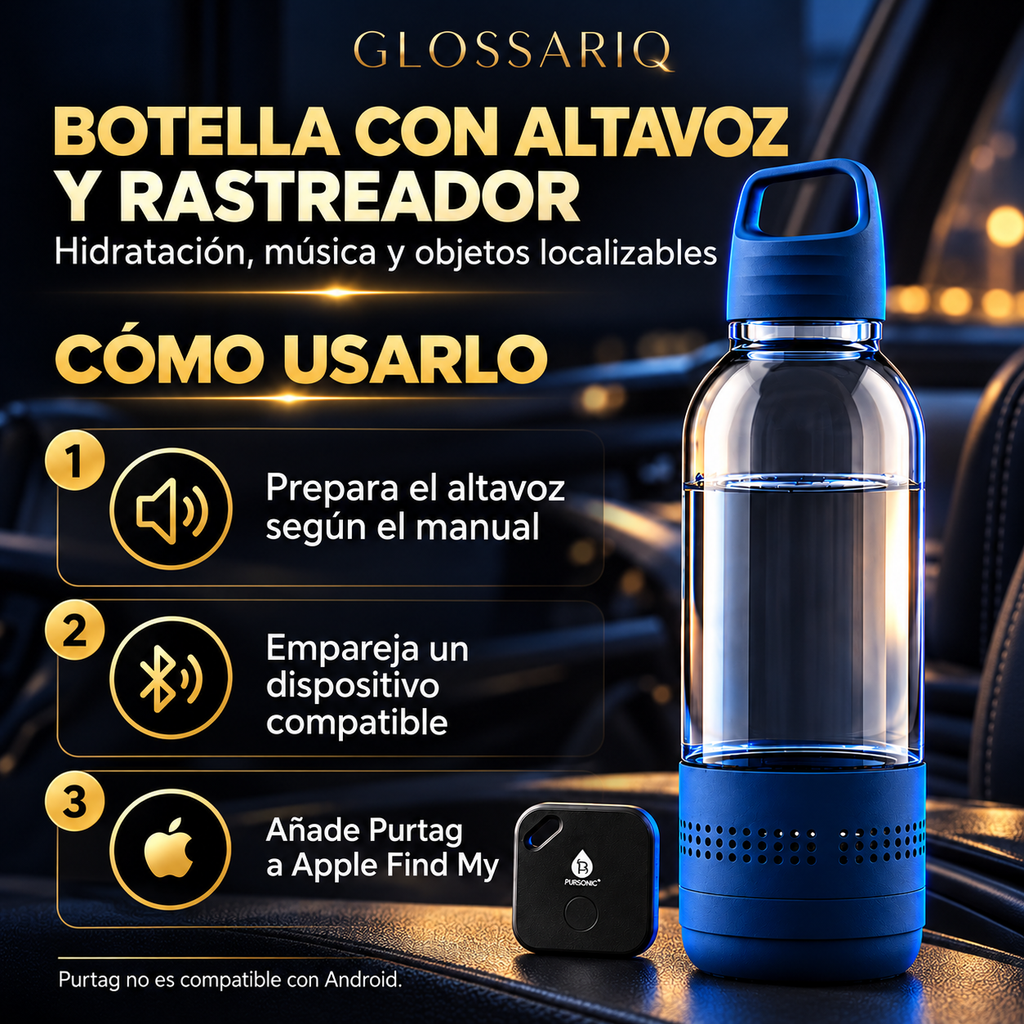 Botella con altavoz y rastreador — cómo usarlo, guía visual en español