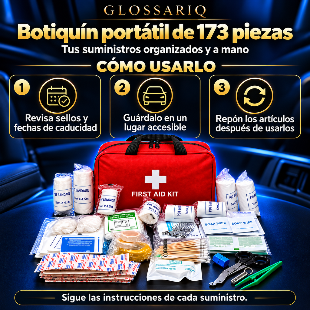 Botiquín portátil de 173 piezas — cómo usarlo, guía visual en español