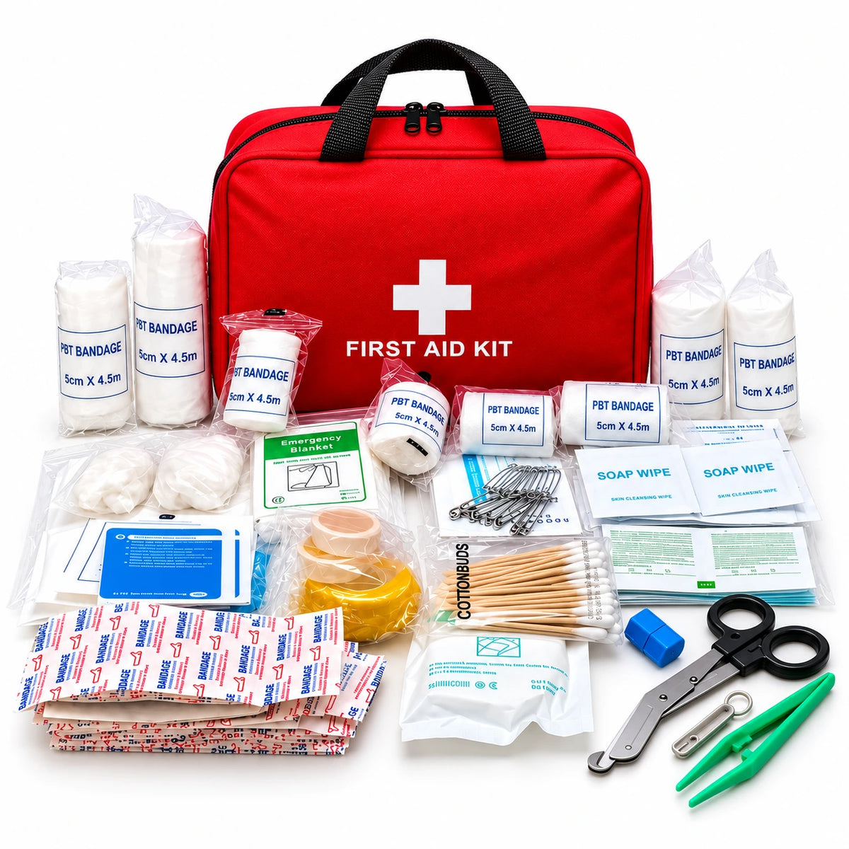 173-Piece Portable First Aid Kit — custom solid-white studio view