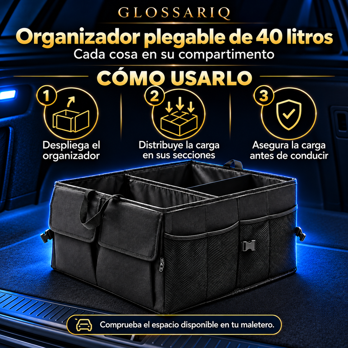 Organizador plegable de 40 litros — cómo usarlo, guía visual en español