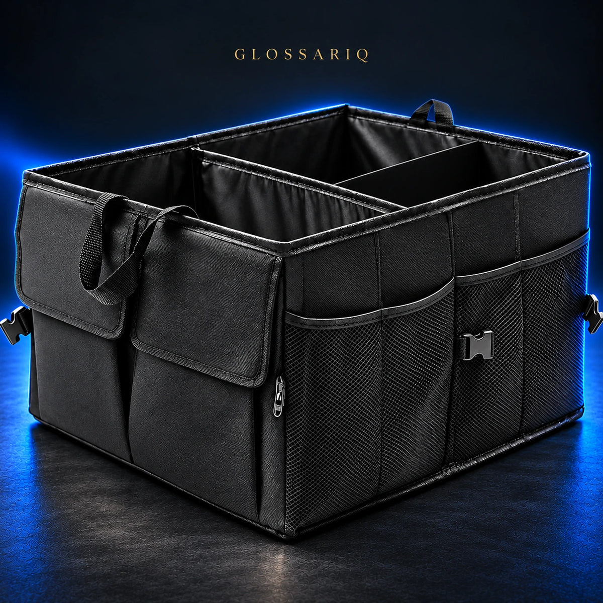 40L Folding Trunk Organizer — custom dark studio view