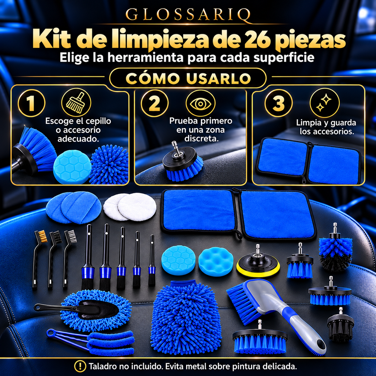Kit de limpieza de 26 piezas — cómo usarlo, guía visual en español