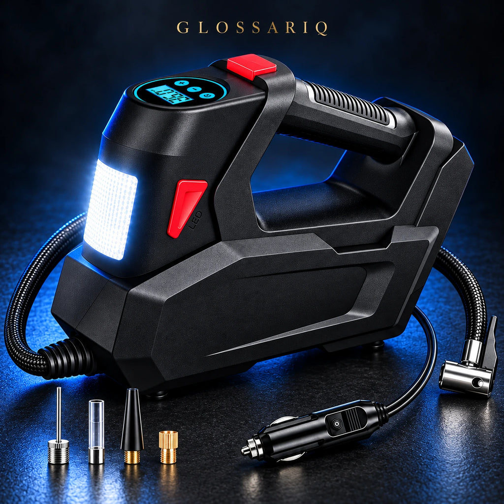 12V 120 PSI Digital Tire Inflator + LED — custom dark studio view