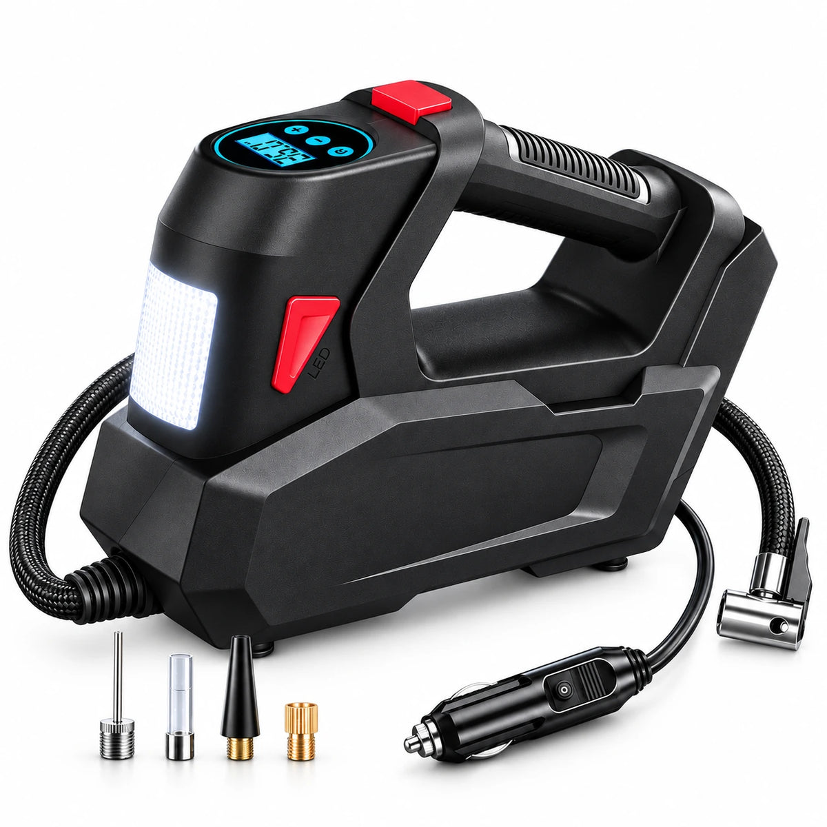 12V 120 PSI Digital Tire Inflator + LED — custom solid-white studio view