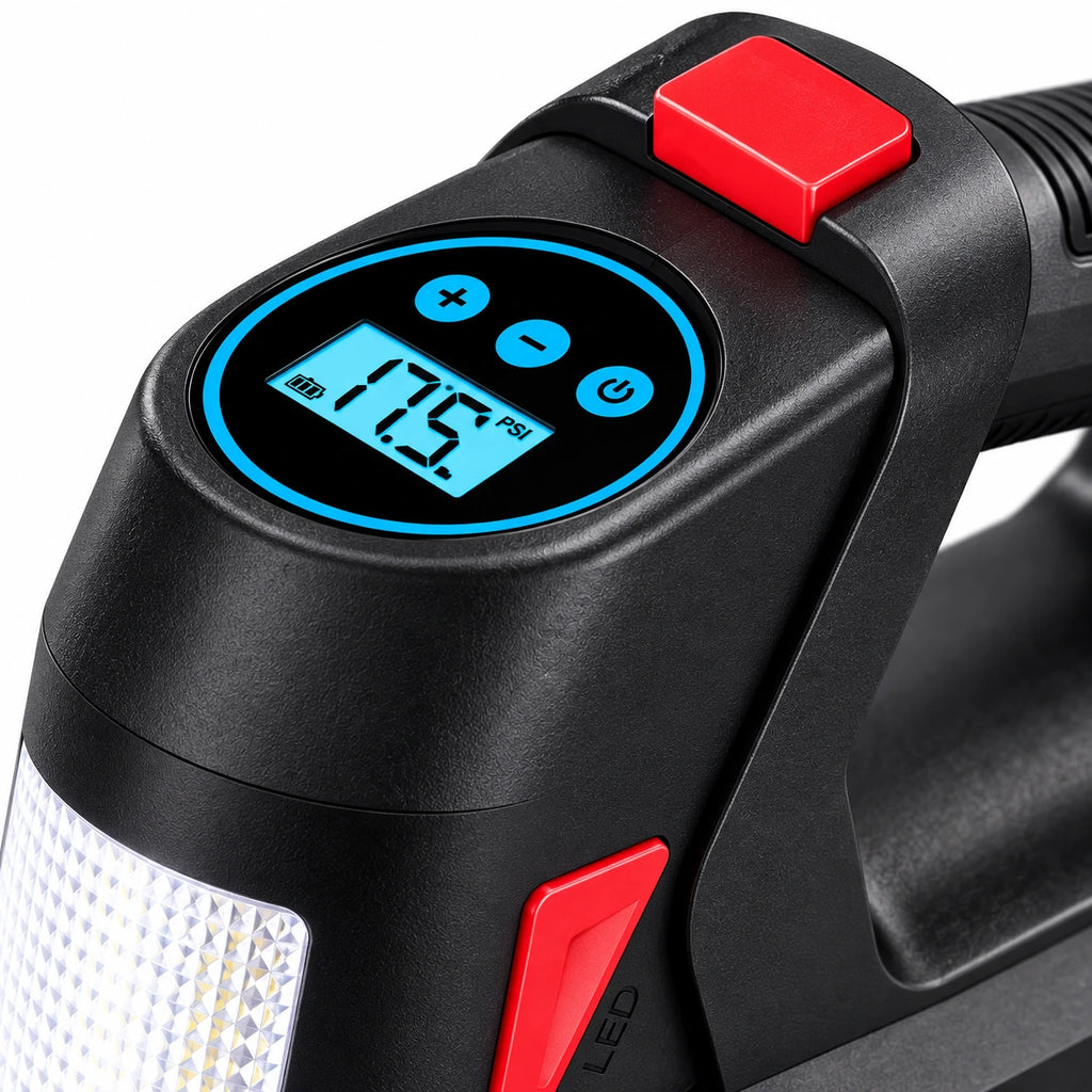 12V 120 PSI Digital Tire Inflator + LED — custom solid-white detail view