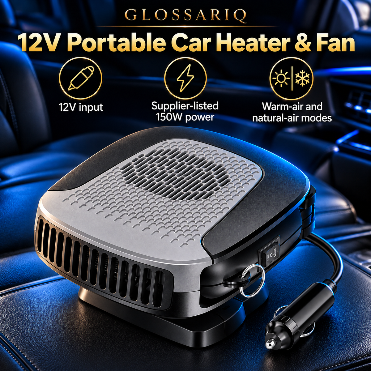 12V Portable Car Heater & Fan — custom GLOSSARIQ feature design