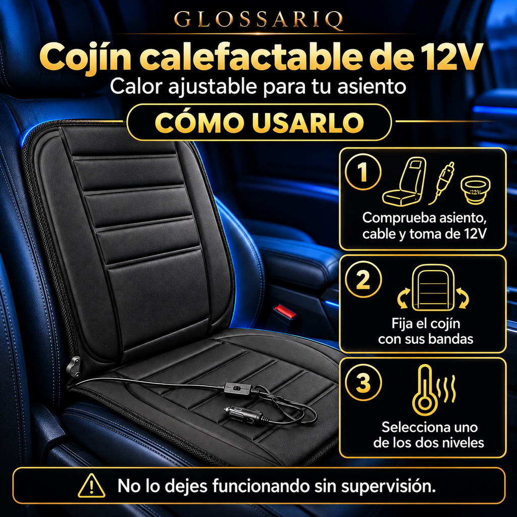Cojín calefactable de 12V — cómo usarlo, guía visual en español