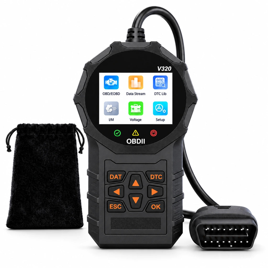 V320 OBD2 Diagnostic Code Reader — custom solid-white studio view
