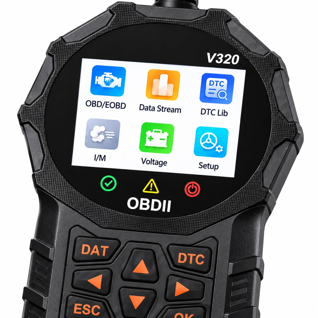 V320 OBD2 Diagnostic Code Reader — custom solid-white detail view