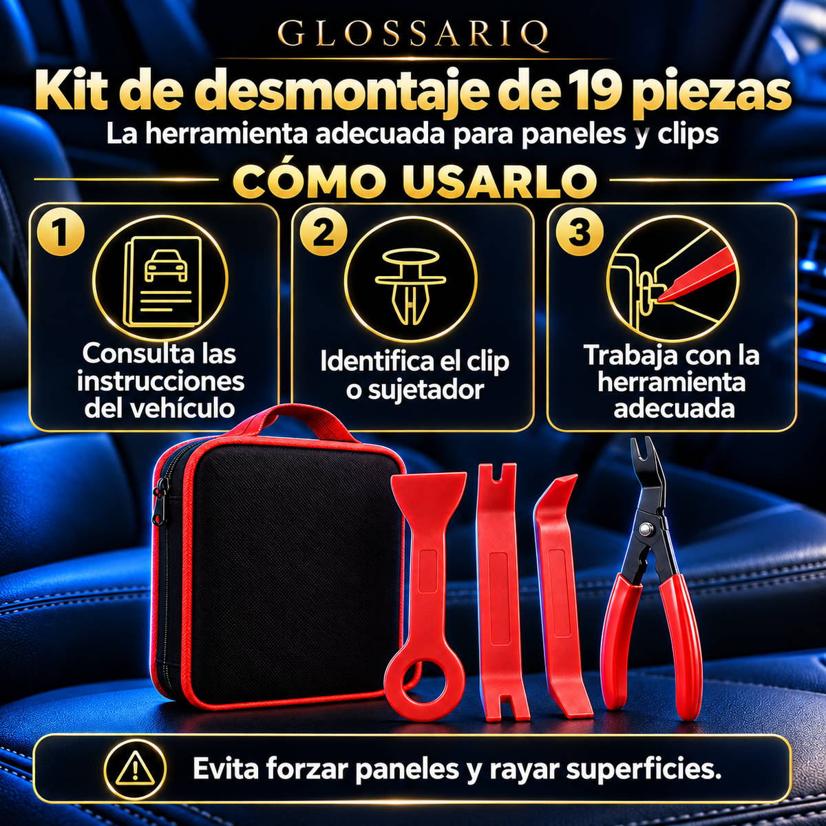 19-Piece Auto Trim Removal Tool Kit — Cómo usarlo: instrucciones en español