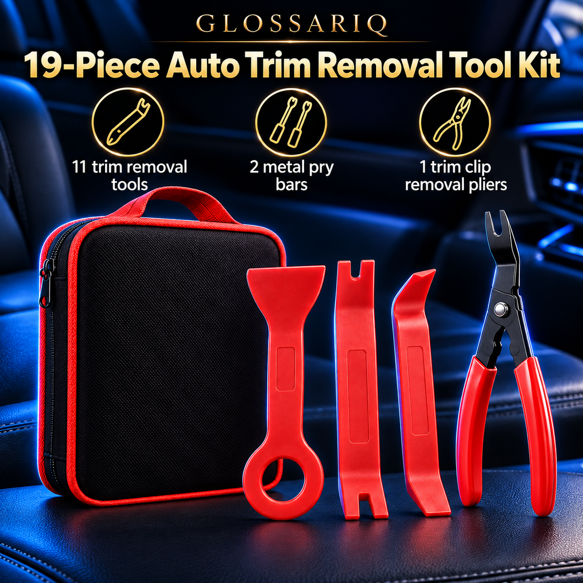 19-Piece Auto Trim Removal Tool Kit — custom GLOSSARIQ feature design
