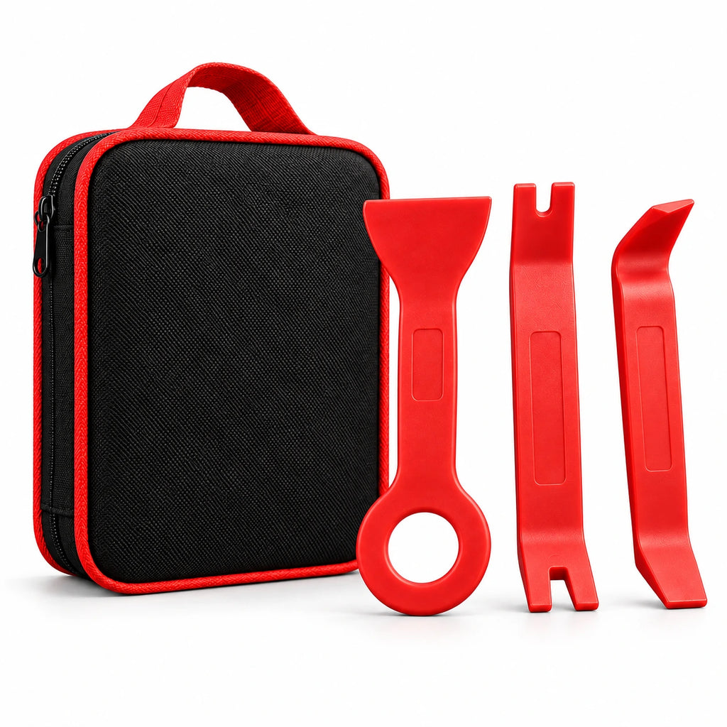 19-Piece Auto Trim Removal Tool Kit — custom solid-white studio view of selected kit tools