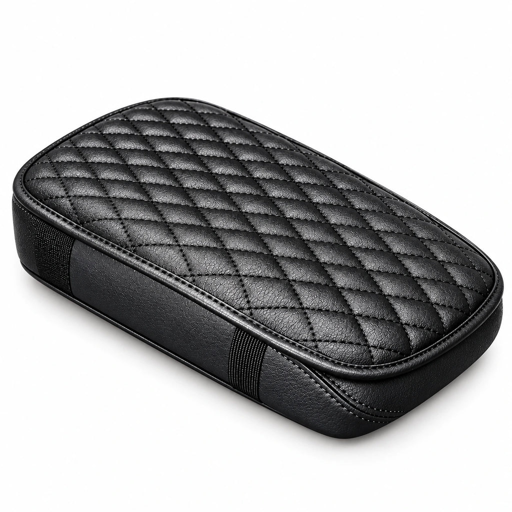 Black PU Leather Car Armrest Pad — custom solid-white studio view