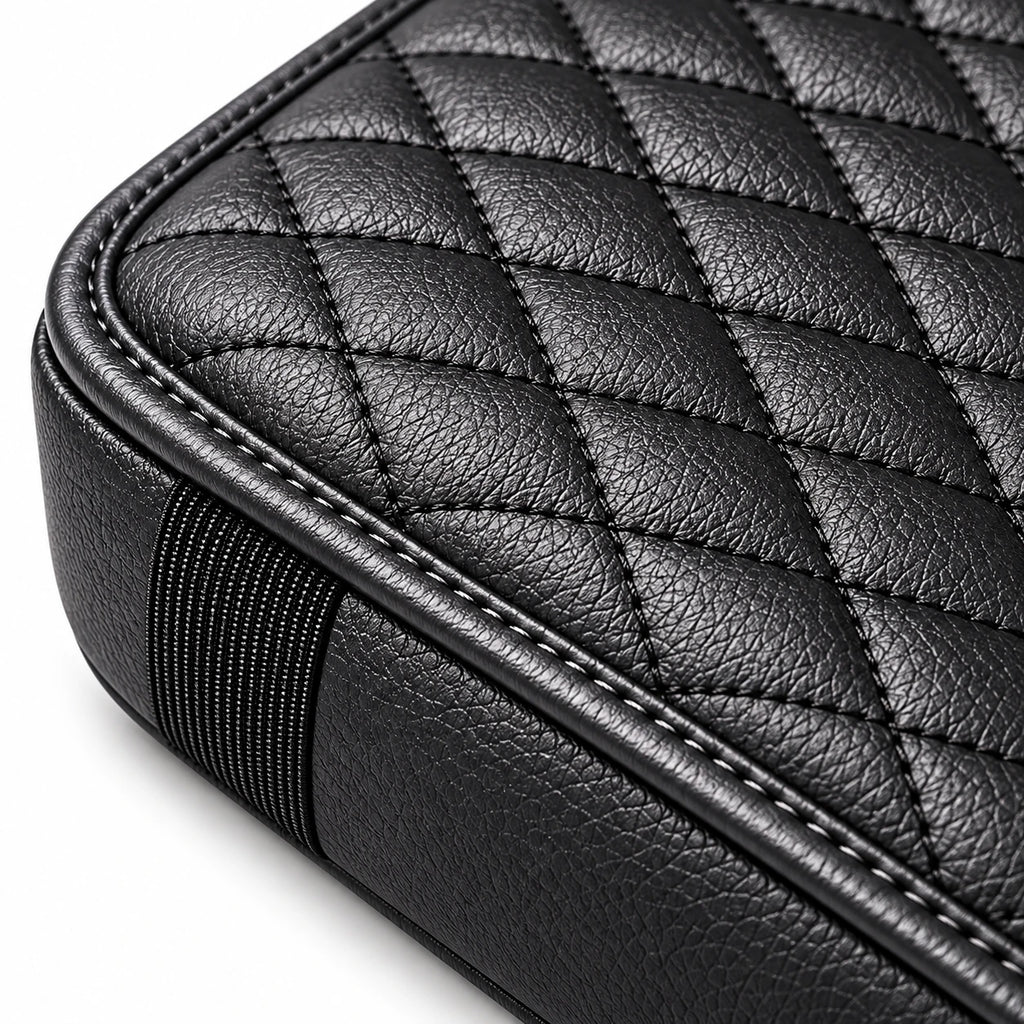 Black PU Leather Car Armrest Pad — custom solid-white detail view