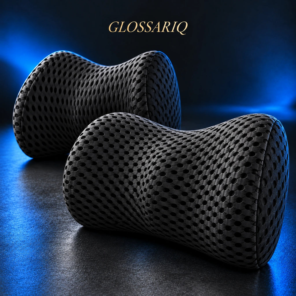 Black Memory Foam Headrest & Lumbar Cushion Set — custom dark studio view