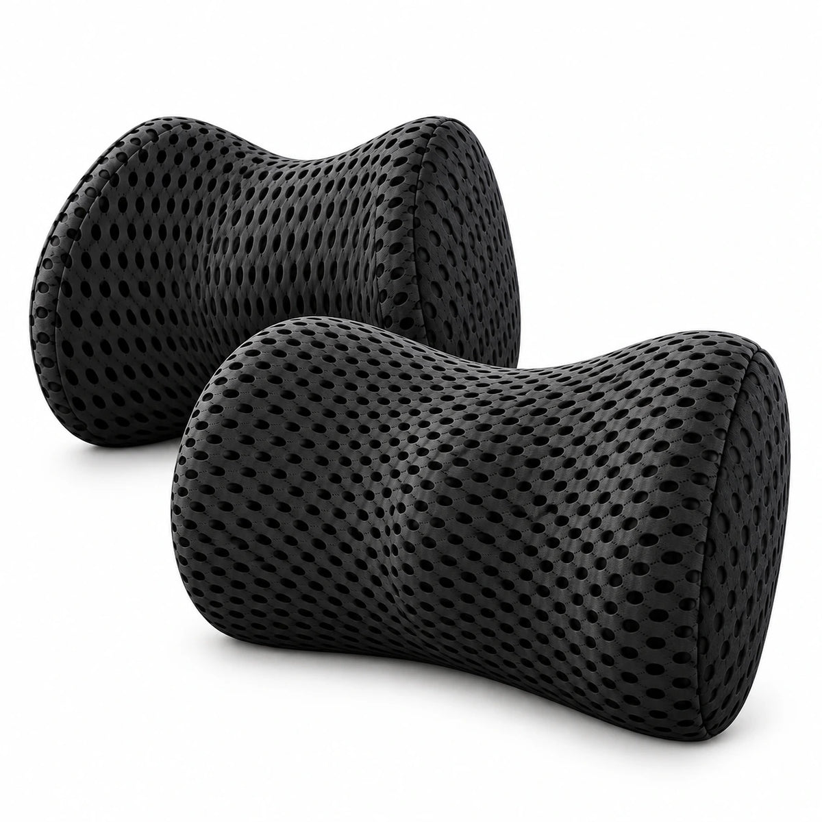 Black Memory Foam Headrest & Lumbar Cushion Set — custom solid-white studio view
