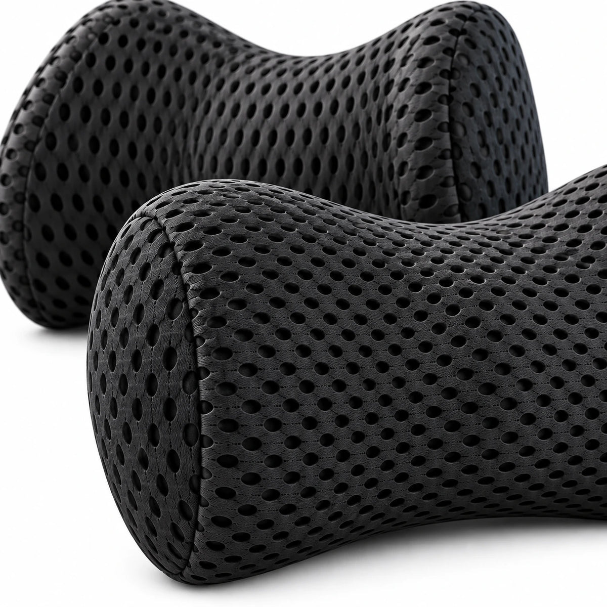 Black Memory Foam Headrest & Lumbar Cushion Set — custom solid-white detail view