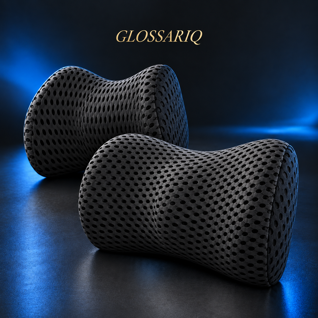 Black Memory Foam Headrest & Lumbar Cushion Set — custom studio mockup