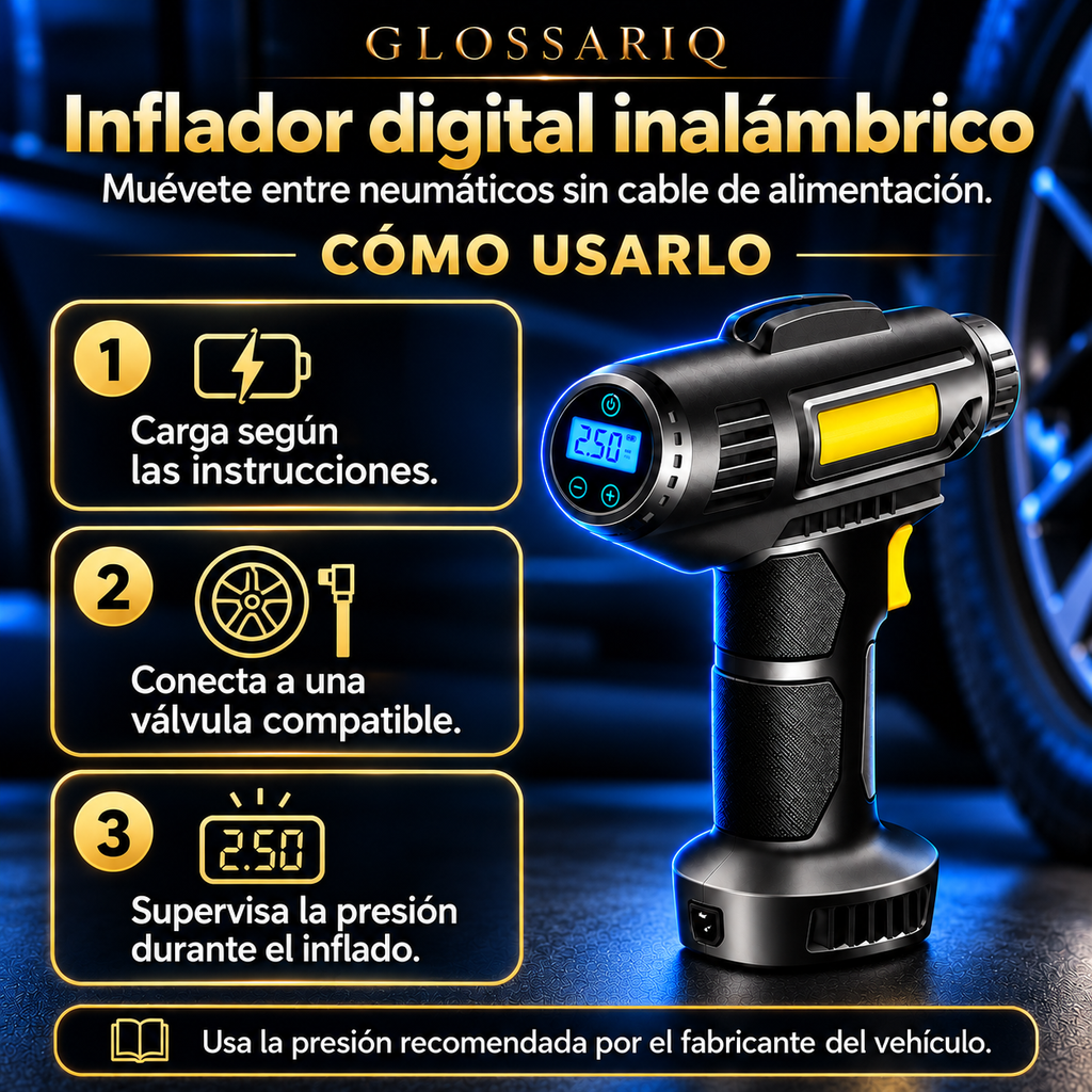 Cordless Handheld Digital Tire Inflator — Cómo usarlo: instrucciones en español