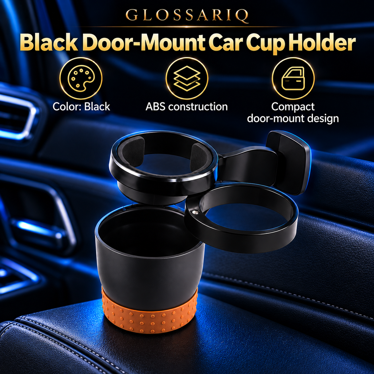 Black Door-Mount Car Cup Holder — custom GLOSSARIQ feature overview
