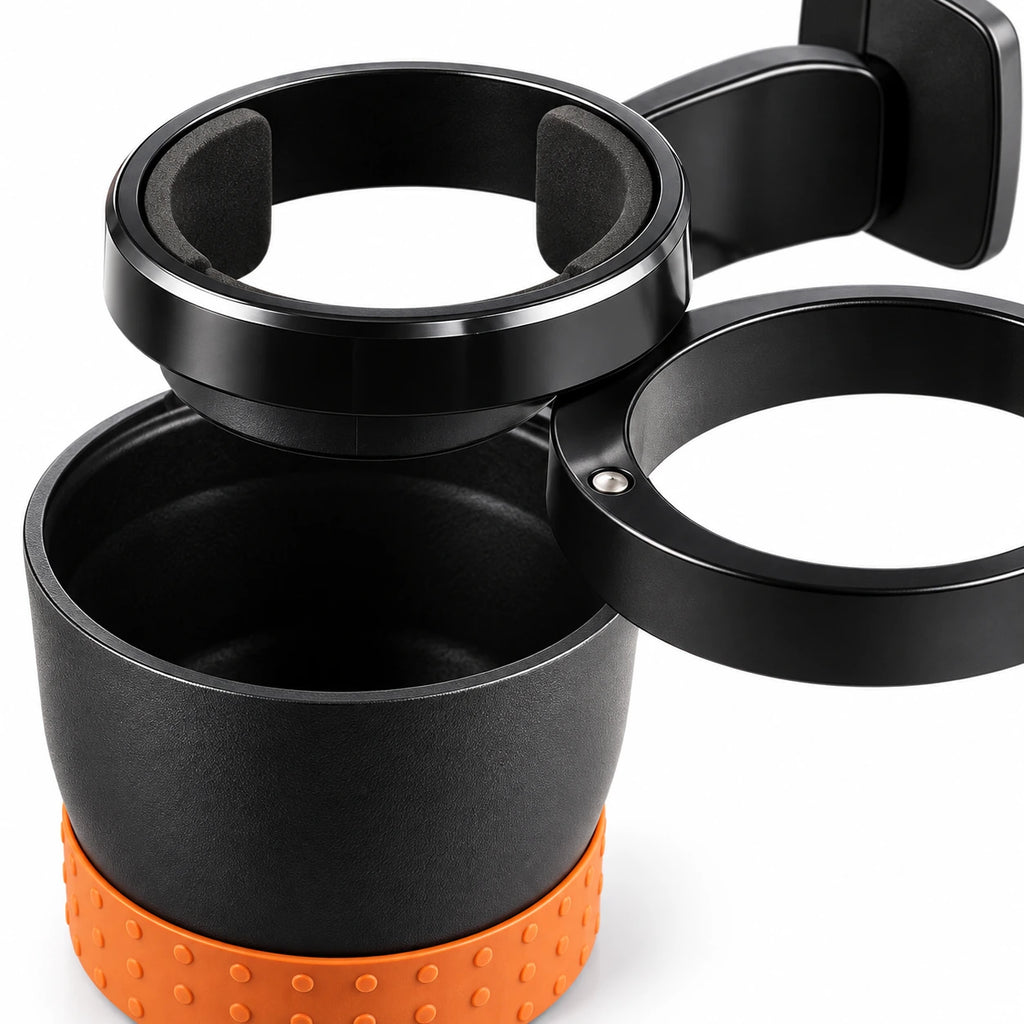 Black Door-Mount Car Cup Holder — custom solid-white detail view