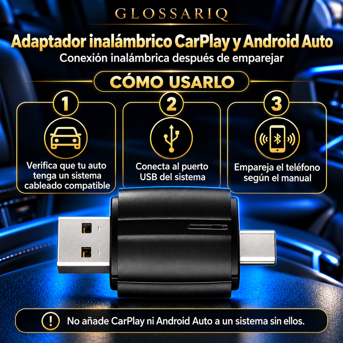Wireless CarPlay & Android Auto Adapter — Cómo usarlo: instrucciones en español