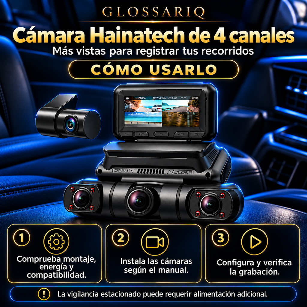 Hainatech 4-Channel Dash Camera — Cómo usarlo: instrucciones en español