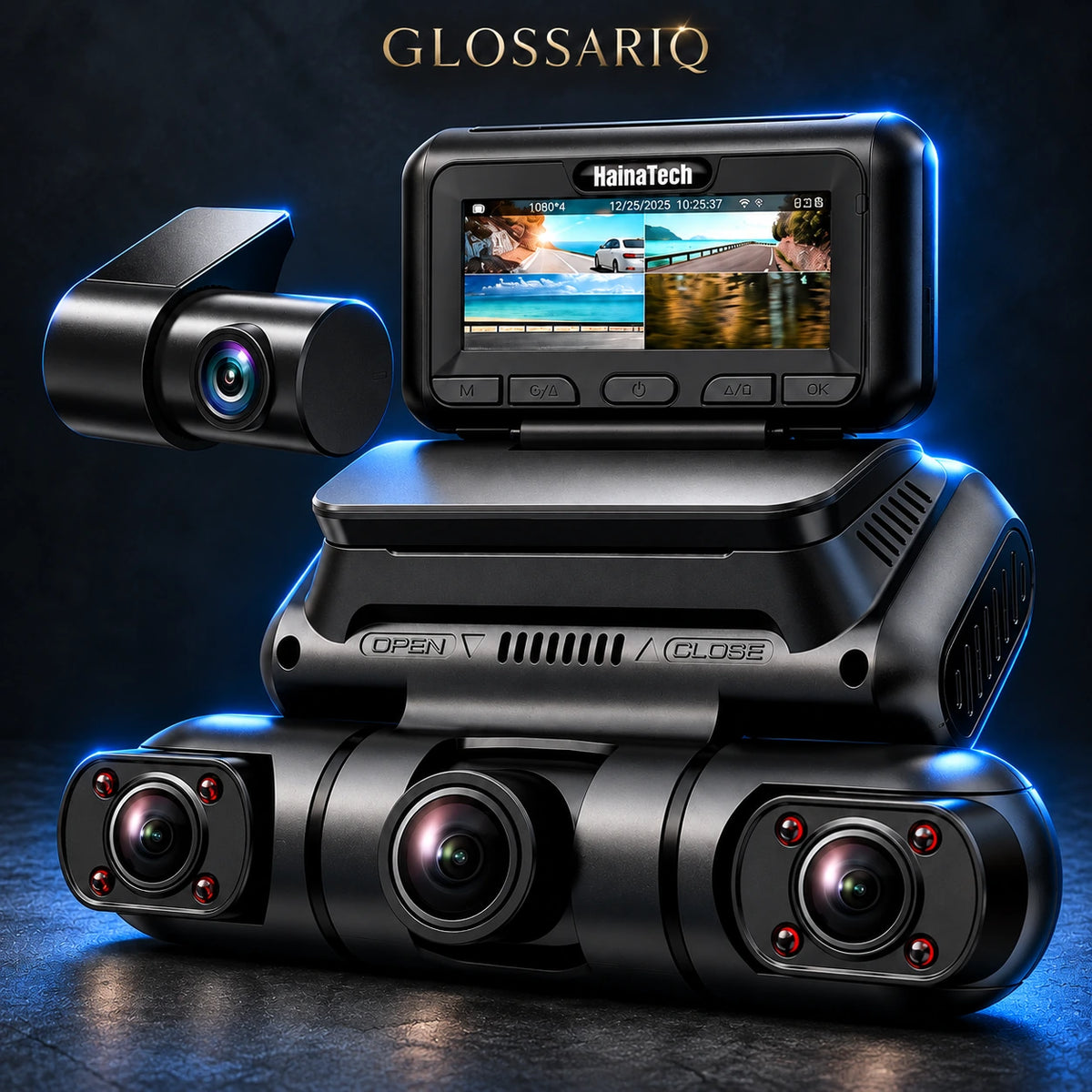 Hainatech 4-Channel Dash Camera — custom dark studio view
