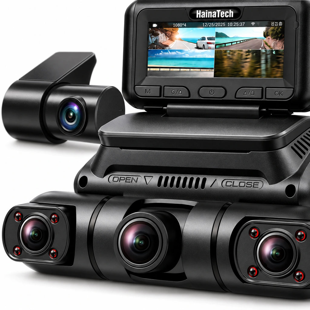 Hainatech 4-Channel Dash Camera — custom solid-white detail view