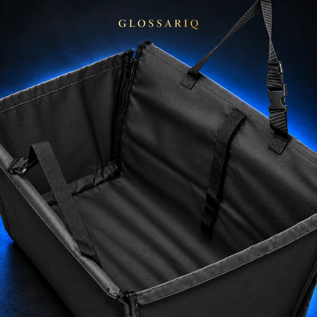 Black Foldable Pet Car Seat Mat — custom dark studio view