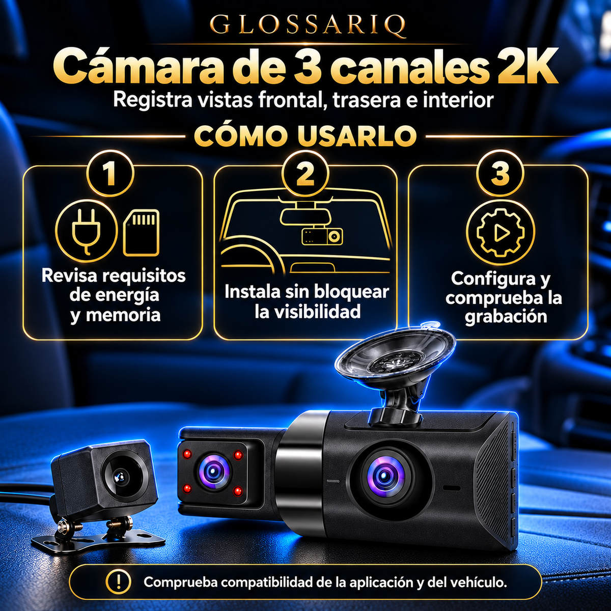 2K Three-Channel Dash Camera — Cómo usarlo: instrucciones en español