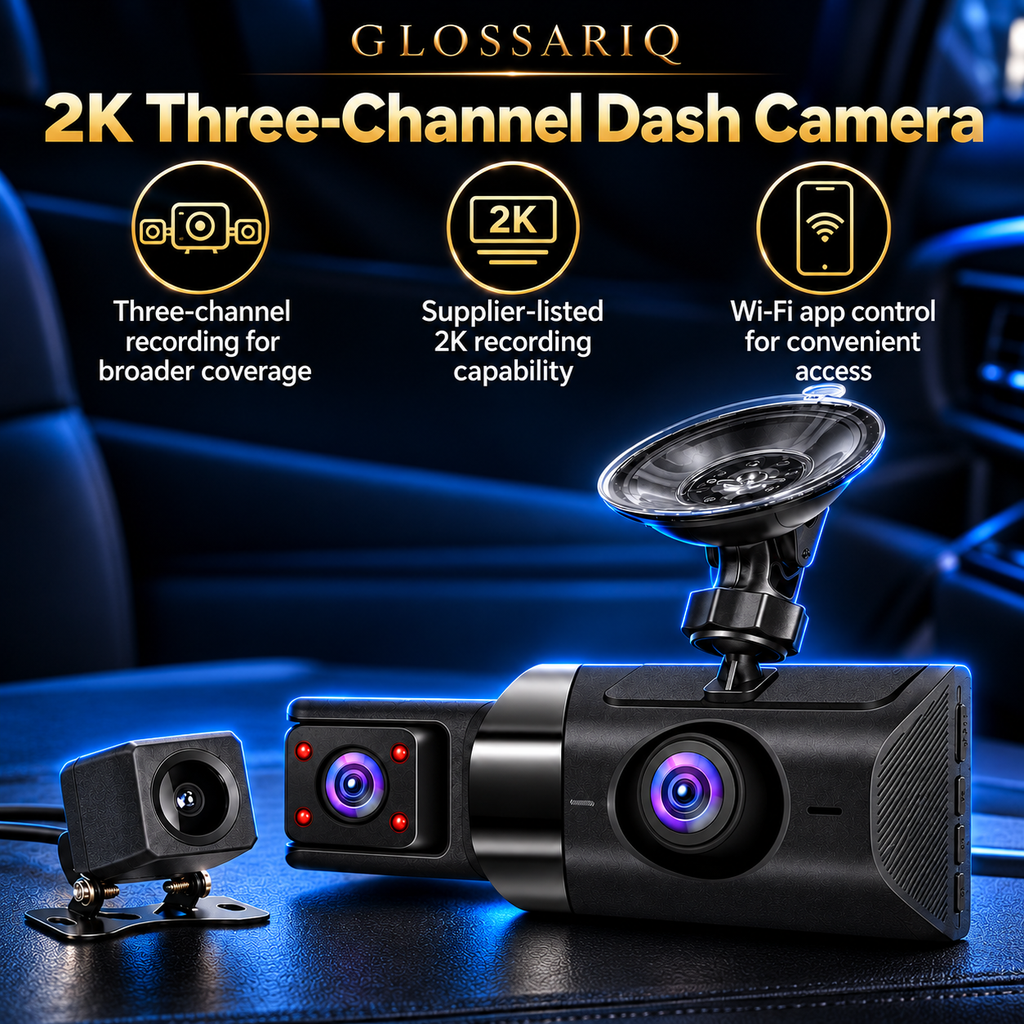 2K Three-Channel Dash Camera — custom GLOSSARIQ feature overview