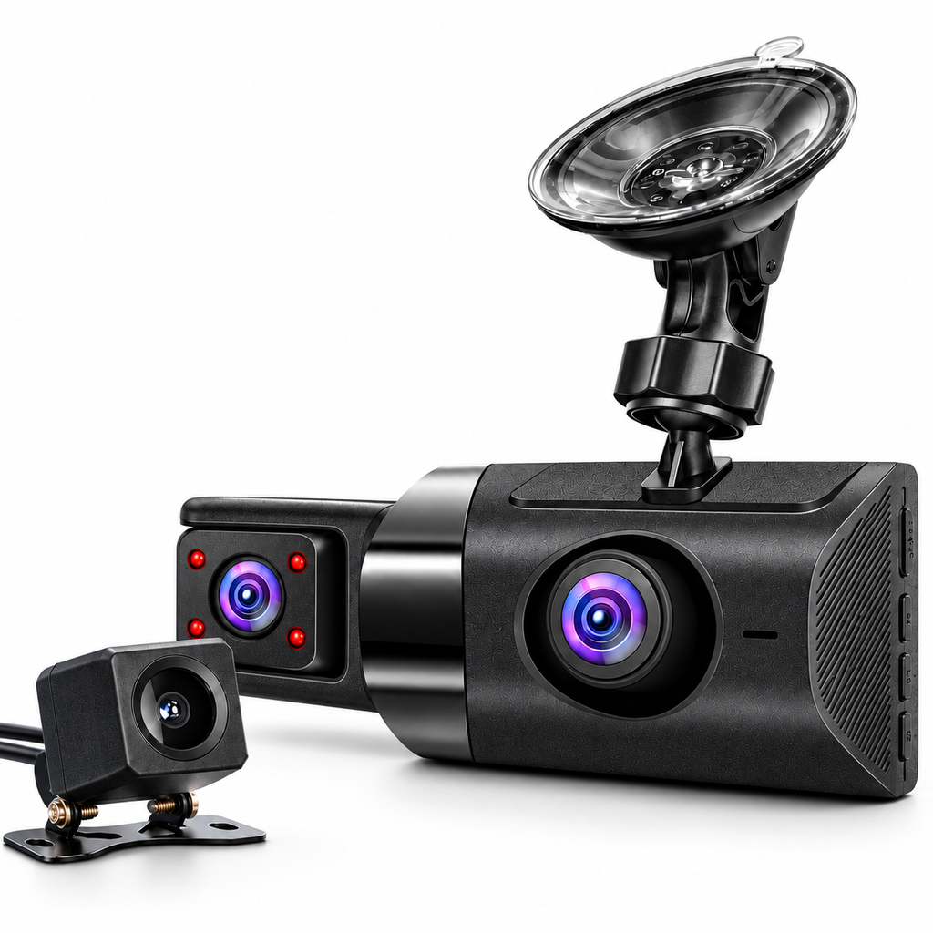 2K Three-Channel Dash Camera — custom solid-white detail view
