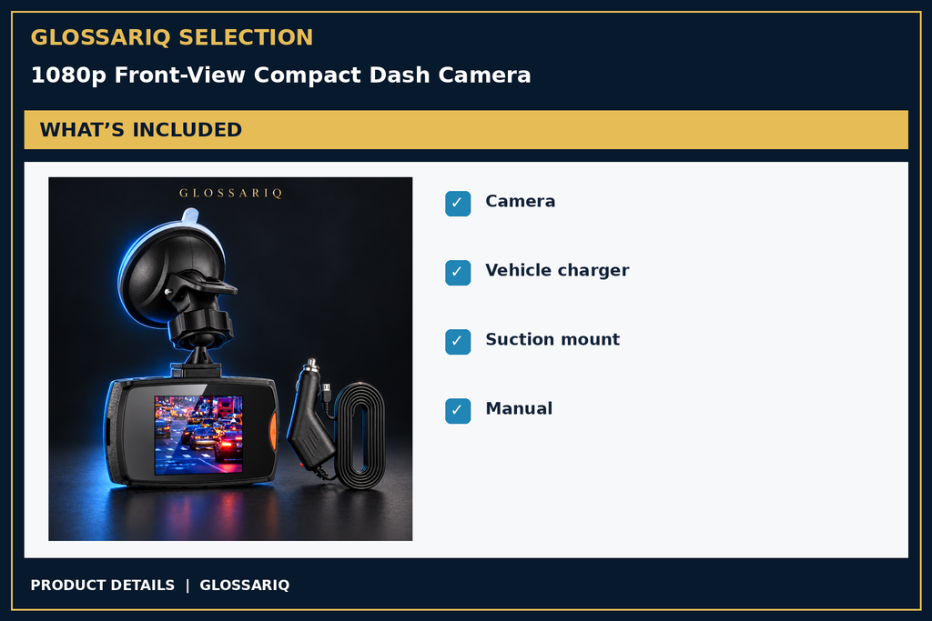 1080p Front-View Compact Dash Camera — what’s included — verified listing details