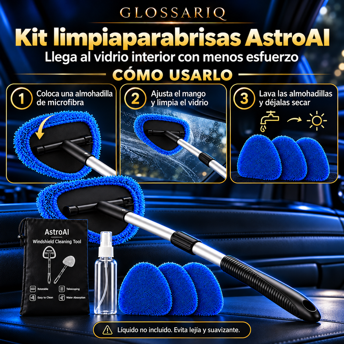 AstroAI Extendable Windshield Cleaning Kit — Cómo usarlo: instrucciones en español