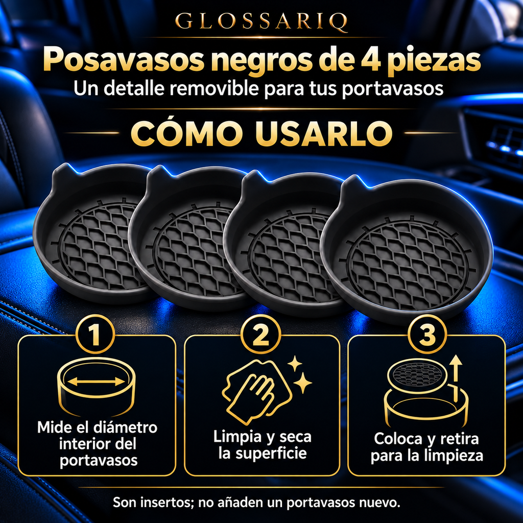Black Silicone Car Cup Holder Coasters — 4-Pack — Cómo usarlo: instrucciones en español