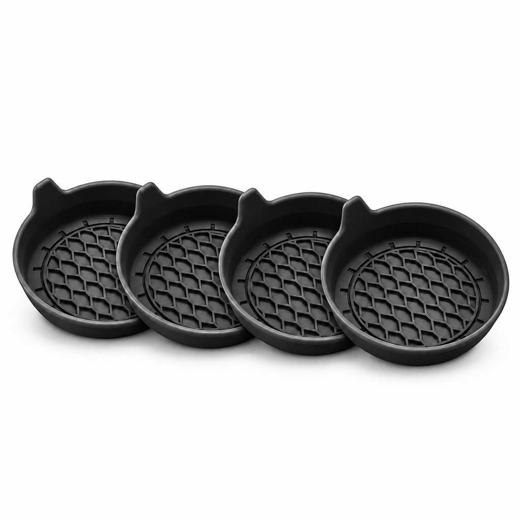 Black Silicone Car Cup Holder Coasters — 4-Pack — custom solid-white studio view
