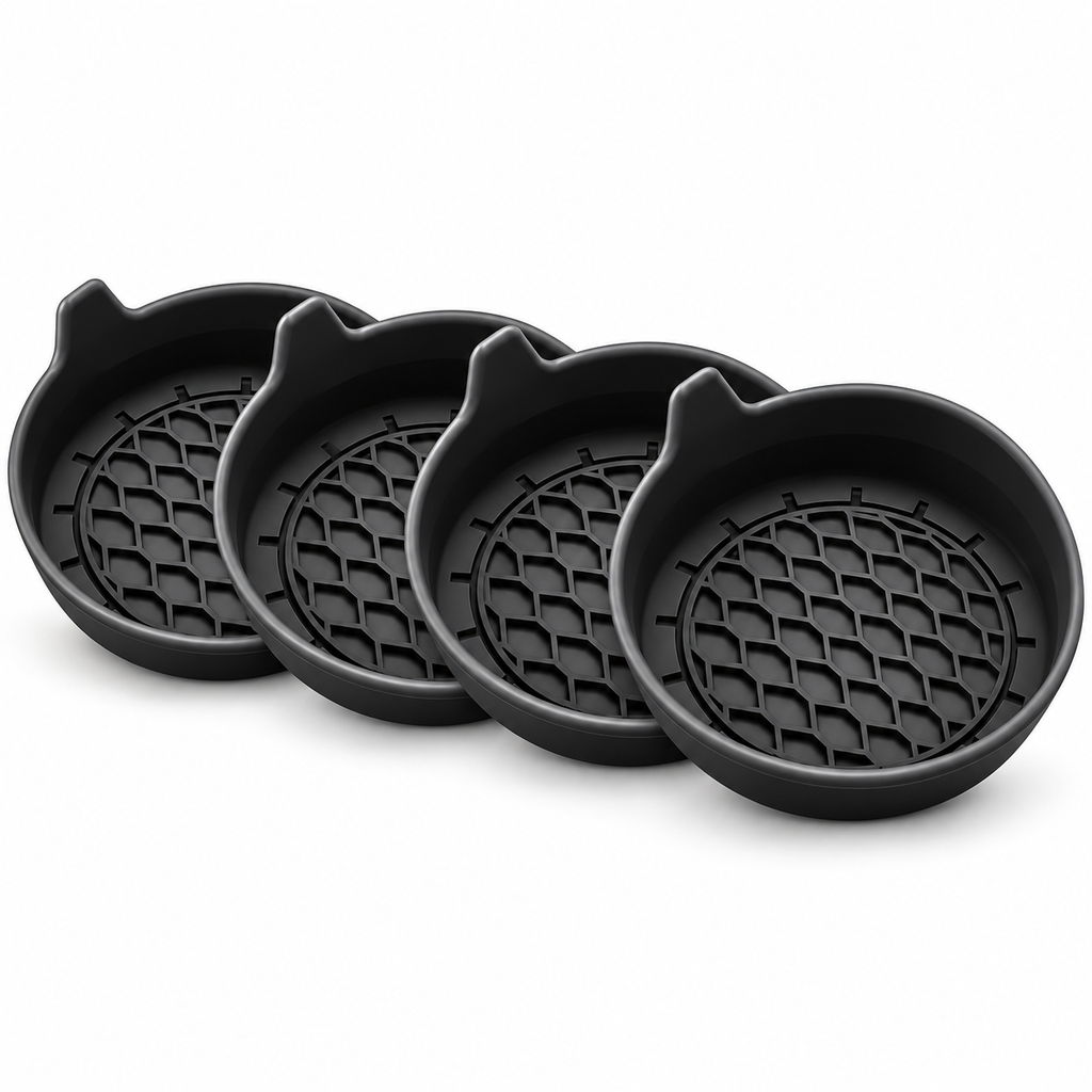 Black Silicone Car Cup Holder Coasters — 4-Pack — custom solid-white detail view