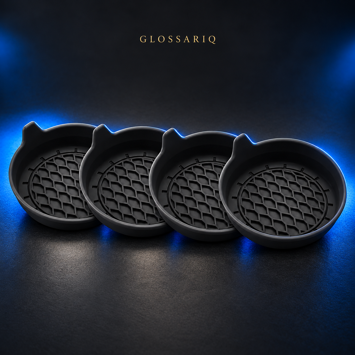 Black Silicone Car Cup Holder Coasters — 4-Pack — custom studio mockup