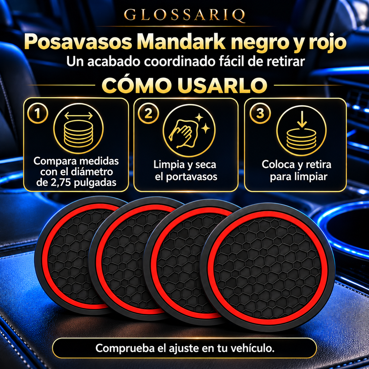 Mandark Cup Holder Coasters — Black/Red 4-Pack — Cómo usarlo: instrucciones en español