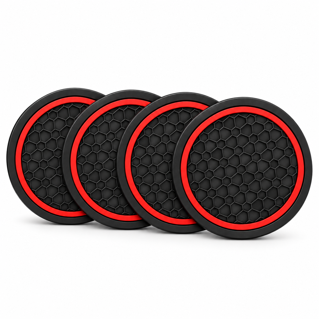 Mandark Cup Holder Coasters — Black/Red 4-Pack — custom solid-white studio view