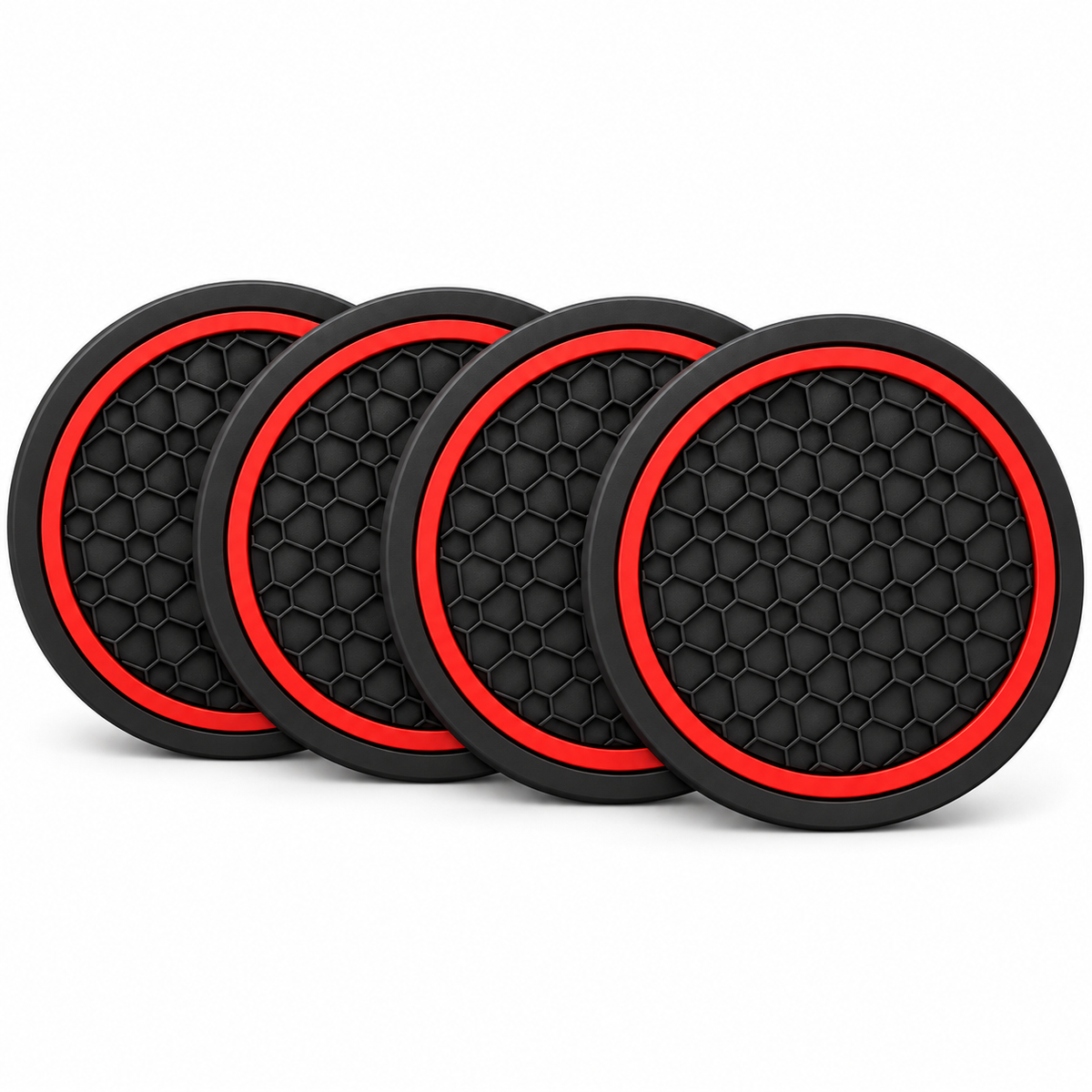 Mandark Cup Holder Coasters — Black/Red 4-Pack — custom solid-white detail view