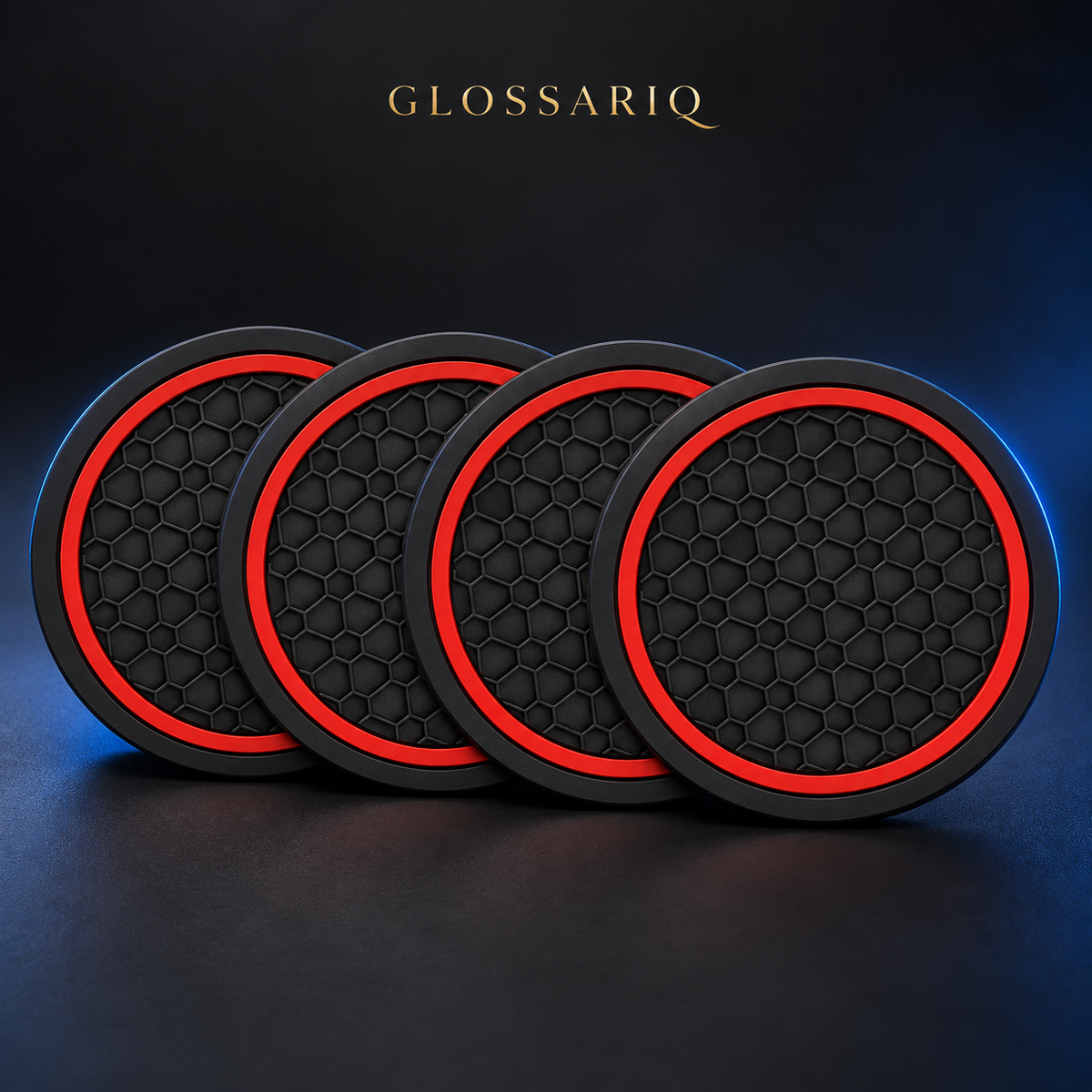 Mandark Cup Holder Coasters — Black/Red 4-Pack — custom studio mockup