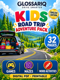GLOSSARIQ Kids Road Trip Adventure Pack, English edition, 32 printable pages — custom cover