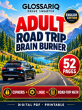 GLOSSARIQ Adult Road Trip Brain Burner, English edition, 52 printable pages — custom cover